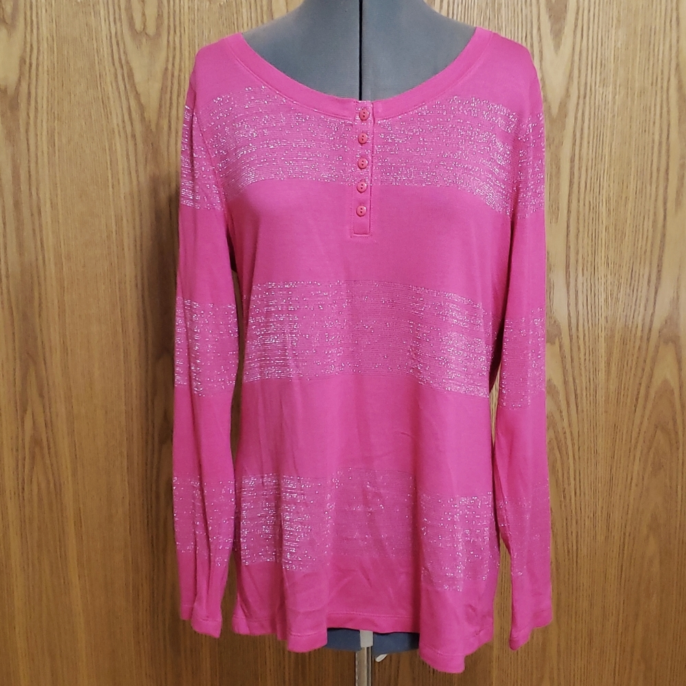 Liz Claiborne - Hot Pink Henley style LS ( Ladies Large)